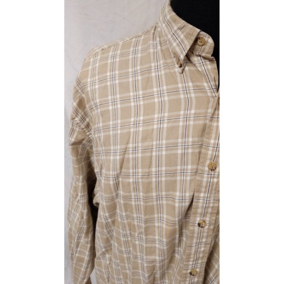 Eddie Bauer Mens XL Beige Stripe Long Sleeve Button Down Flannel Shirt - Picture 2 of 10